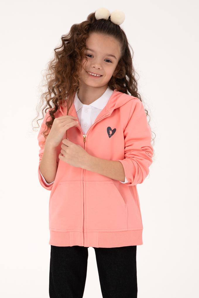 Kız Çocuk Neon Pembe Kapüşonlu Fermuarlı Sweatshirt