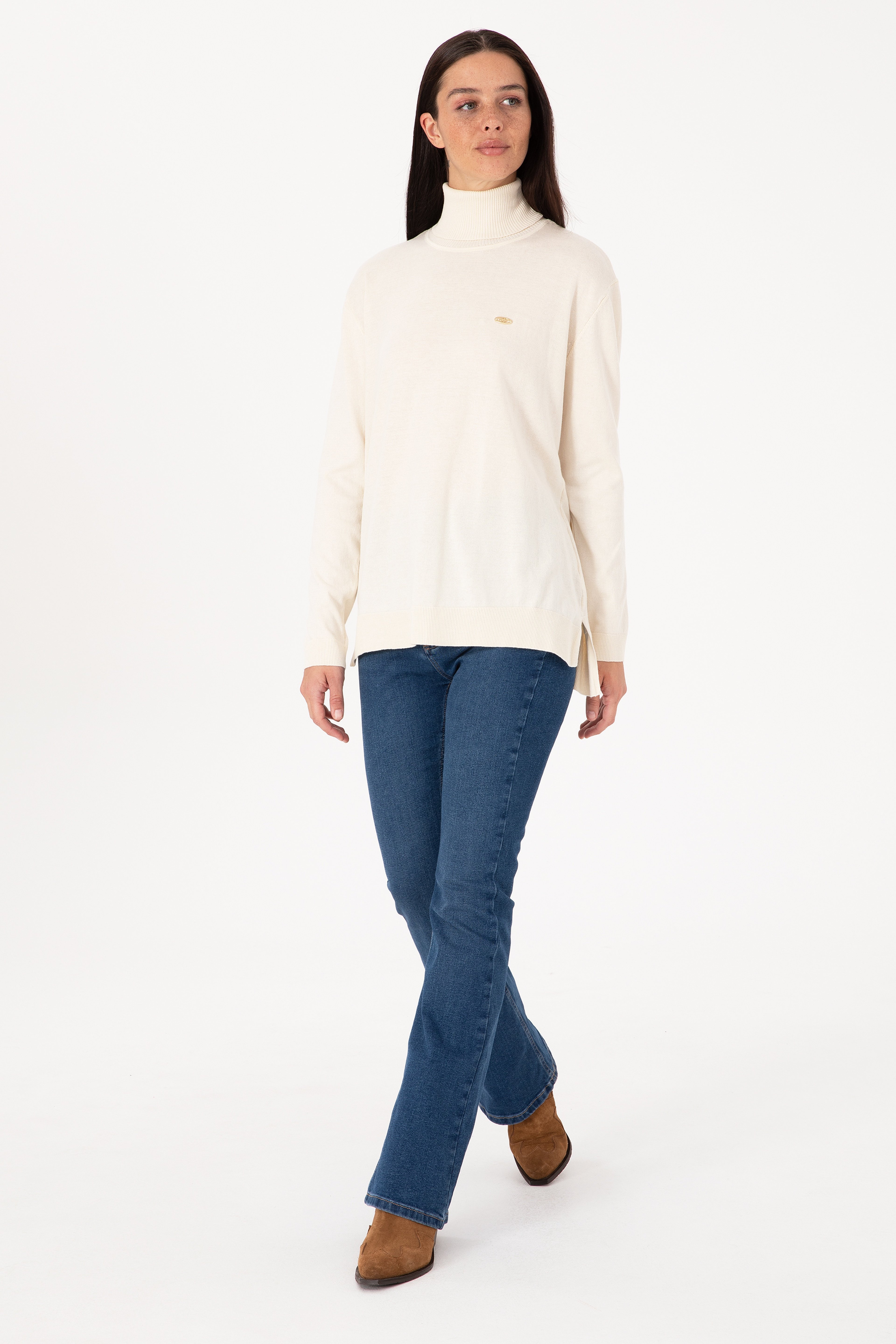 Kadın Krem Basic Kazak - Image 4