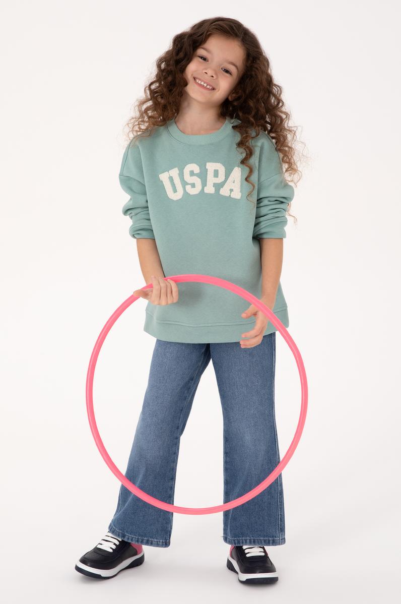 Kız Çocuk Mint Bisiklet Yaka Şardonlu Sweatshirt