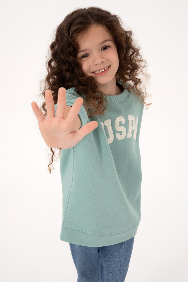 Kız Çocuk Mint Bisiklet Yaka Şardonlu Sweatshirt