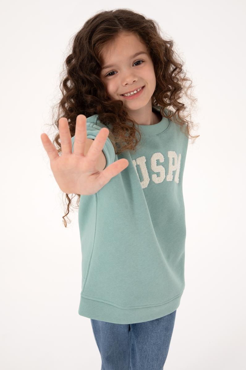 Kız Çocuk Mint Bisiklet Yaka Şardonlu Sweatshirt