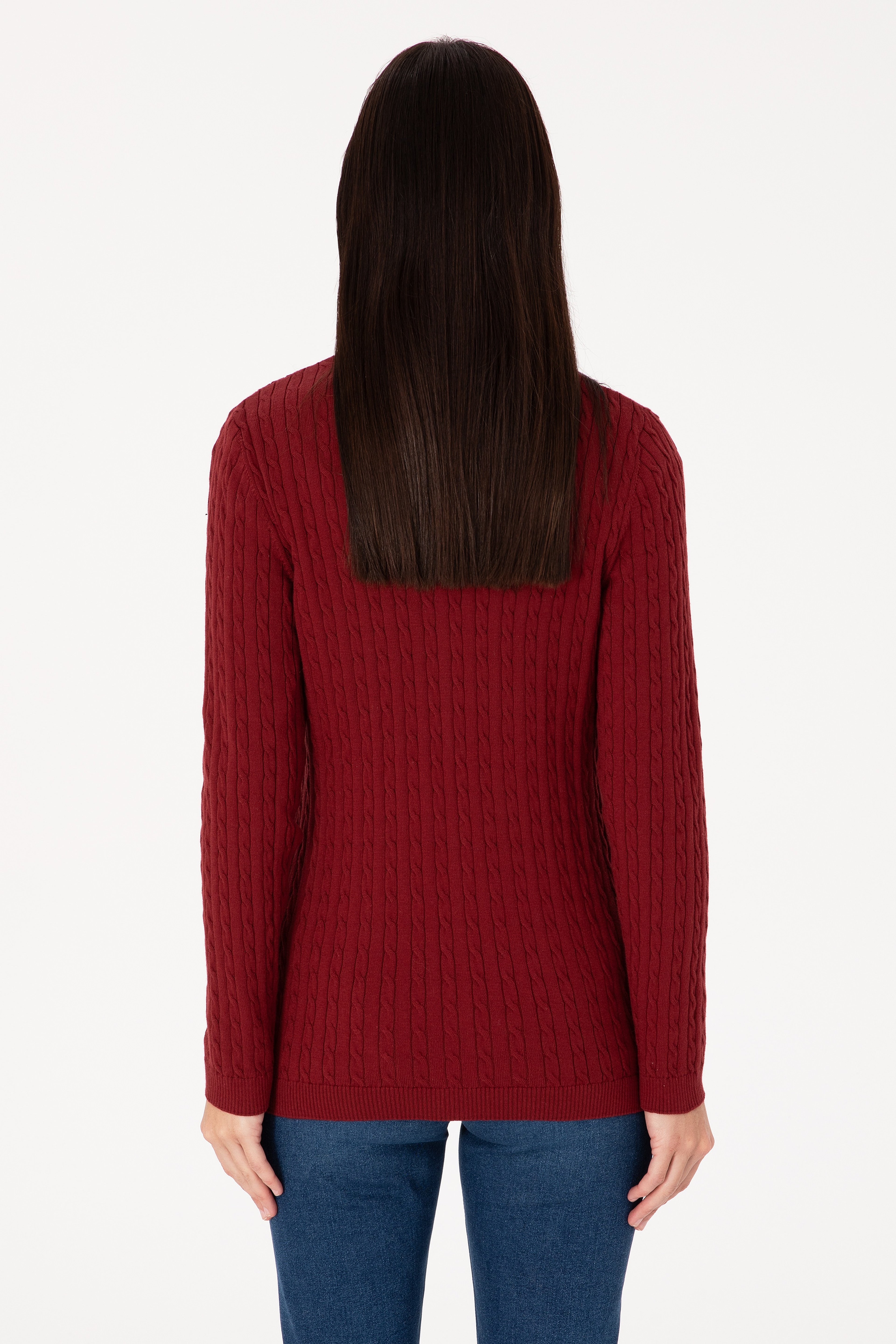 Kadın Bordo Basic Triko Hırka - Image 5