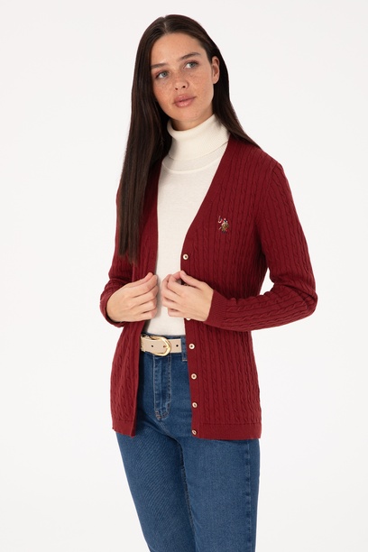 Kadın Bordo Basic Triko Hırka