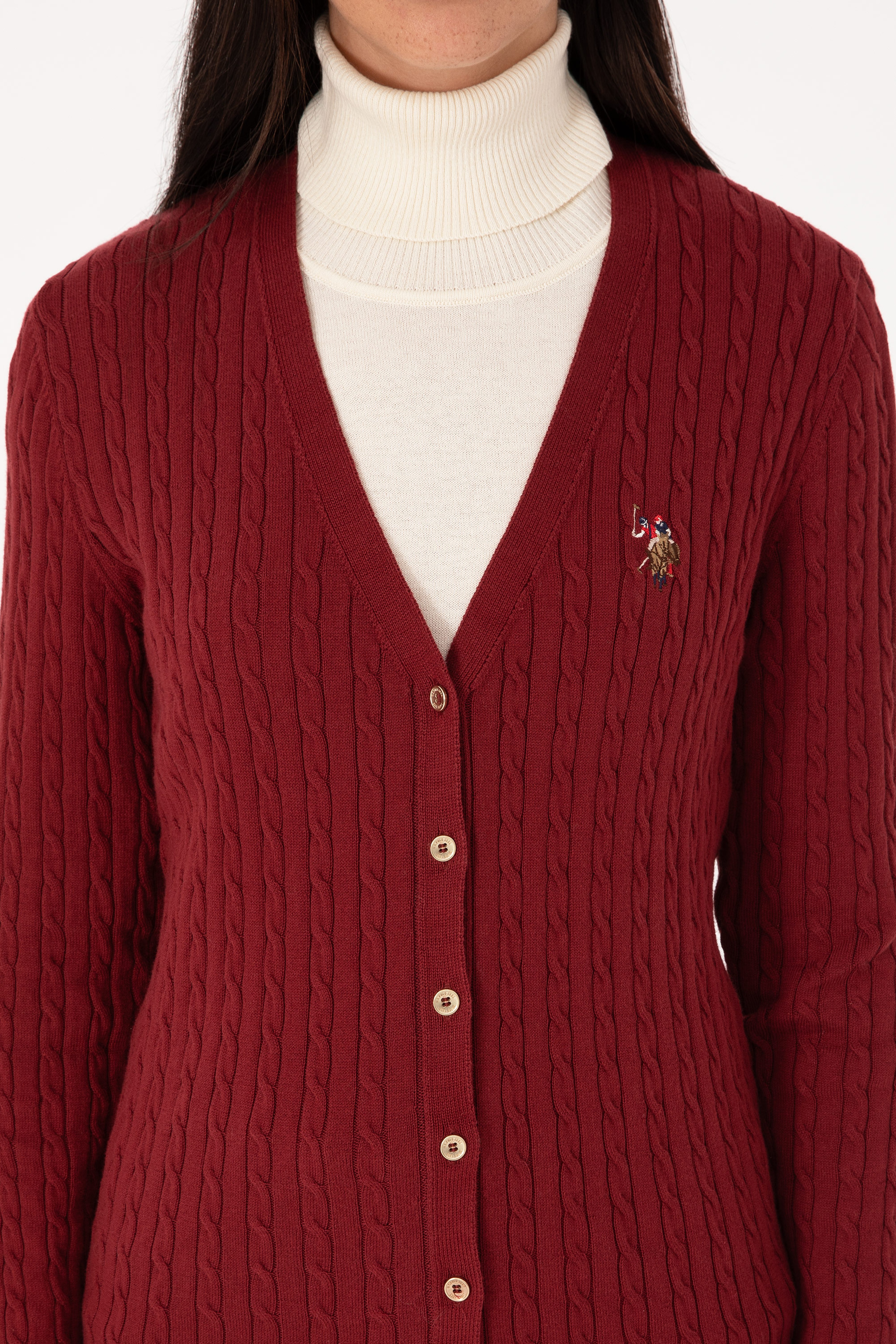 Kadın Bordo Basic Triko Hırka - Image 6