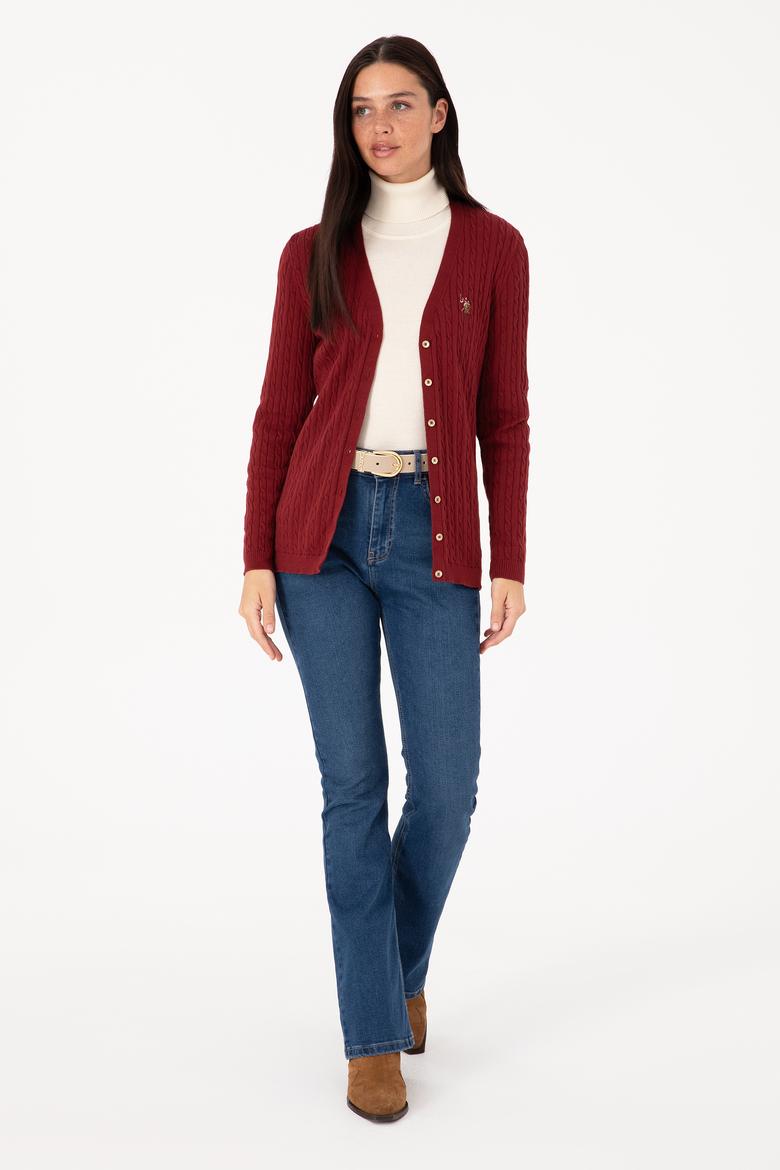 Kadın Bordo Basic Triko Hırka - 50317682018