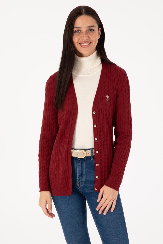 Kadın Bordo Basic Triko Hırka