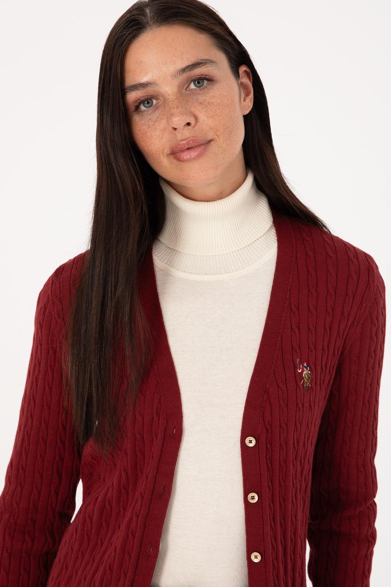 Kadın Bordo Basic Triko Hırka - 50317682018