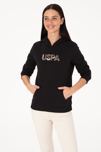 Kadın Siyah Kapüşonlu Basic Sweatshirt
