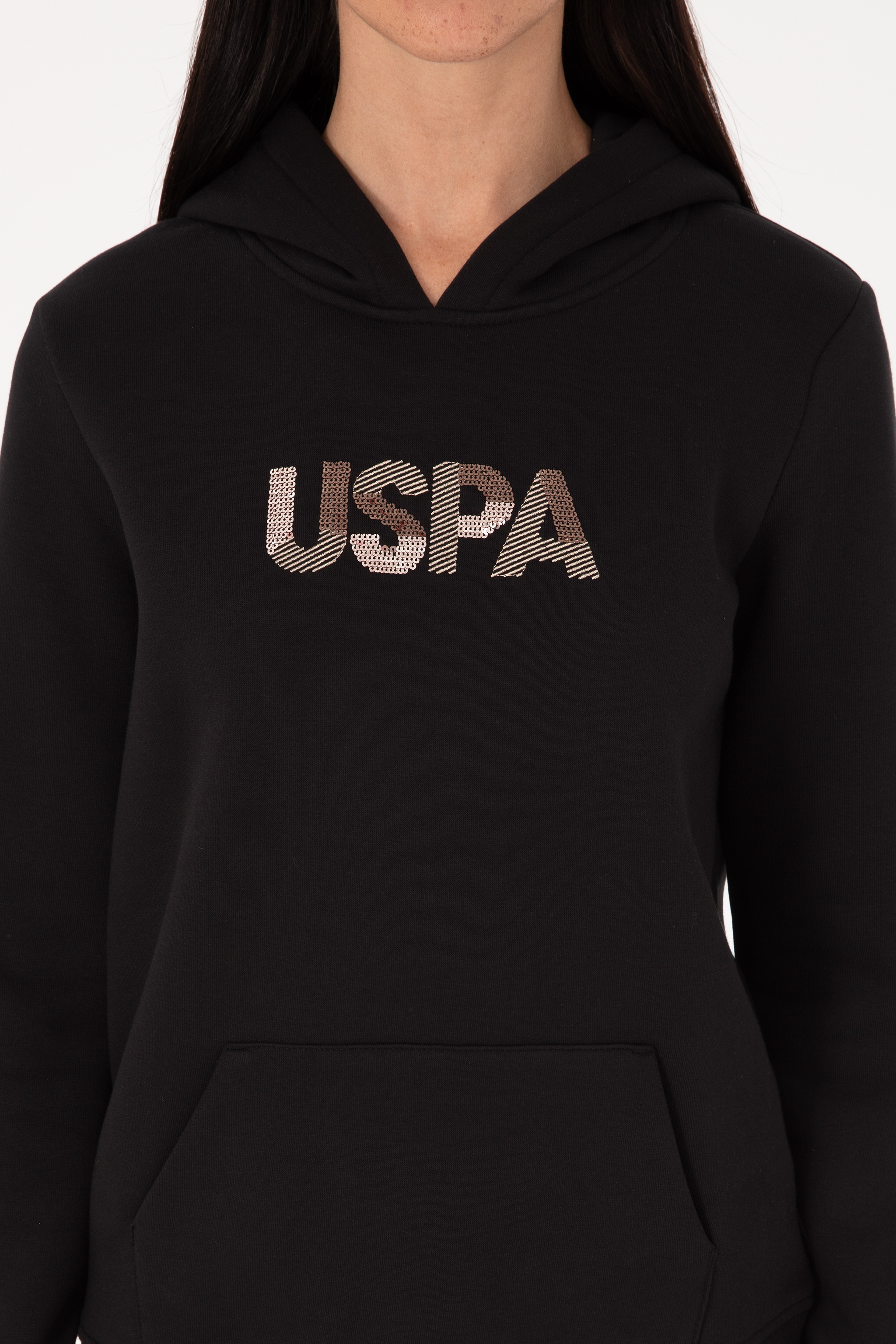 Kadın Siyah Kapüşonlu Basic Sweatshirt