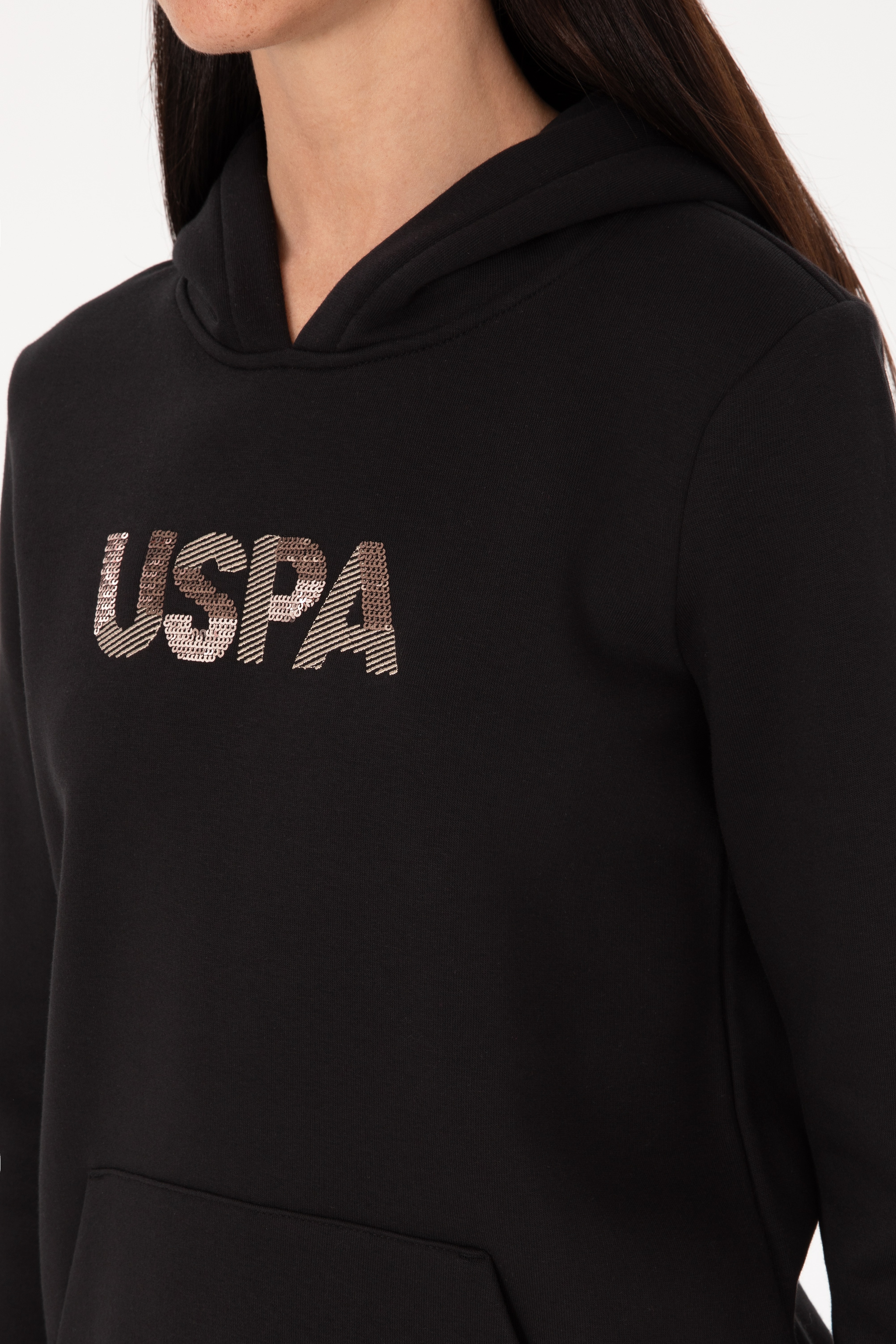 Kadın Siyah Kapüşonlu Basic Sweatshirt - Image 7