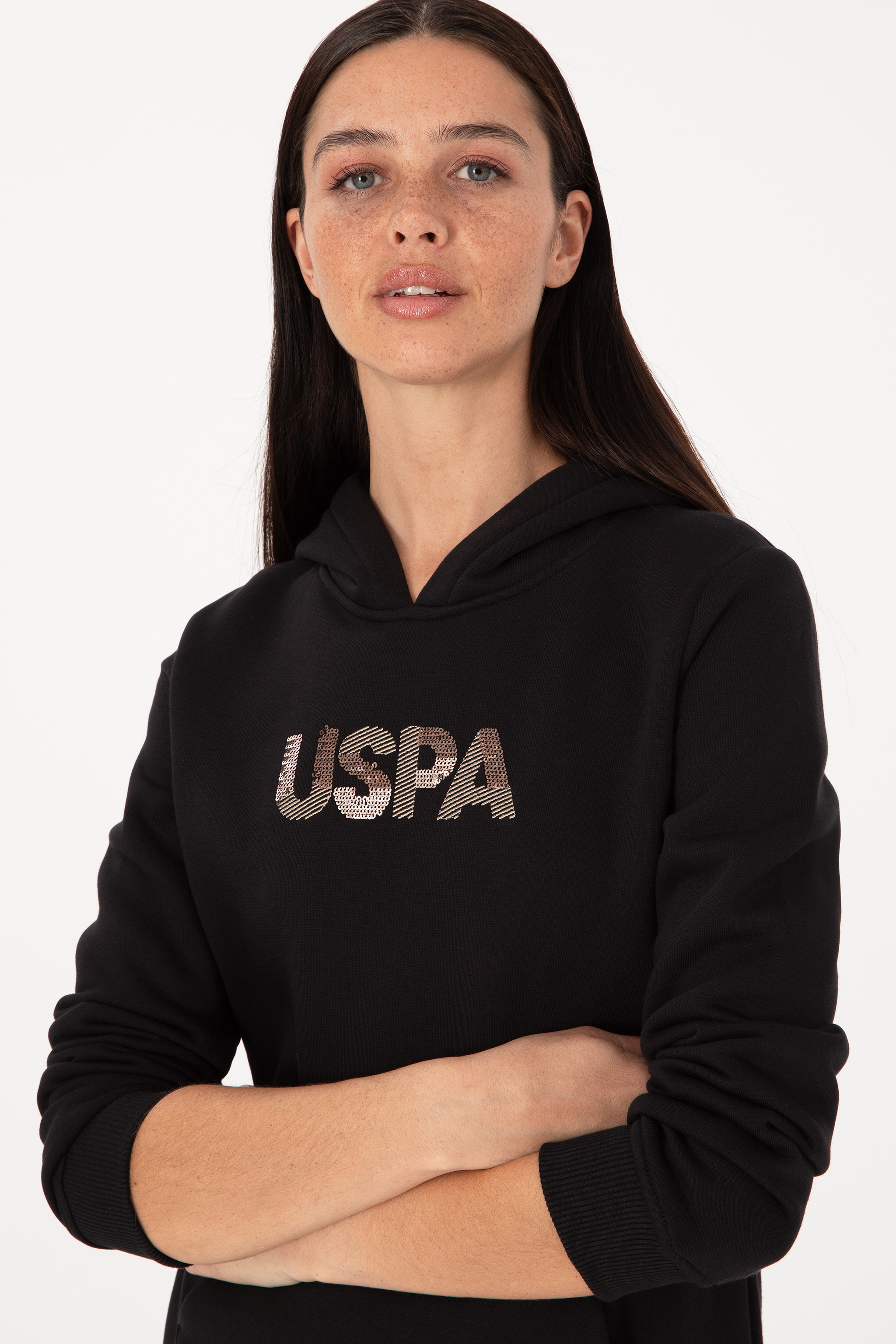 Kadın Siyah Kapüşonlu Basic Sweatshirt - Image 2