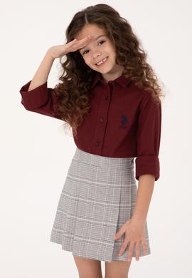 Kız Çocuk Bordo Uzun Kollu Basic Gömlek - 50317666009