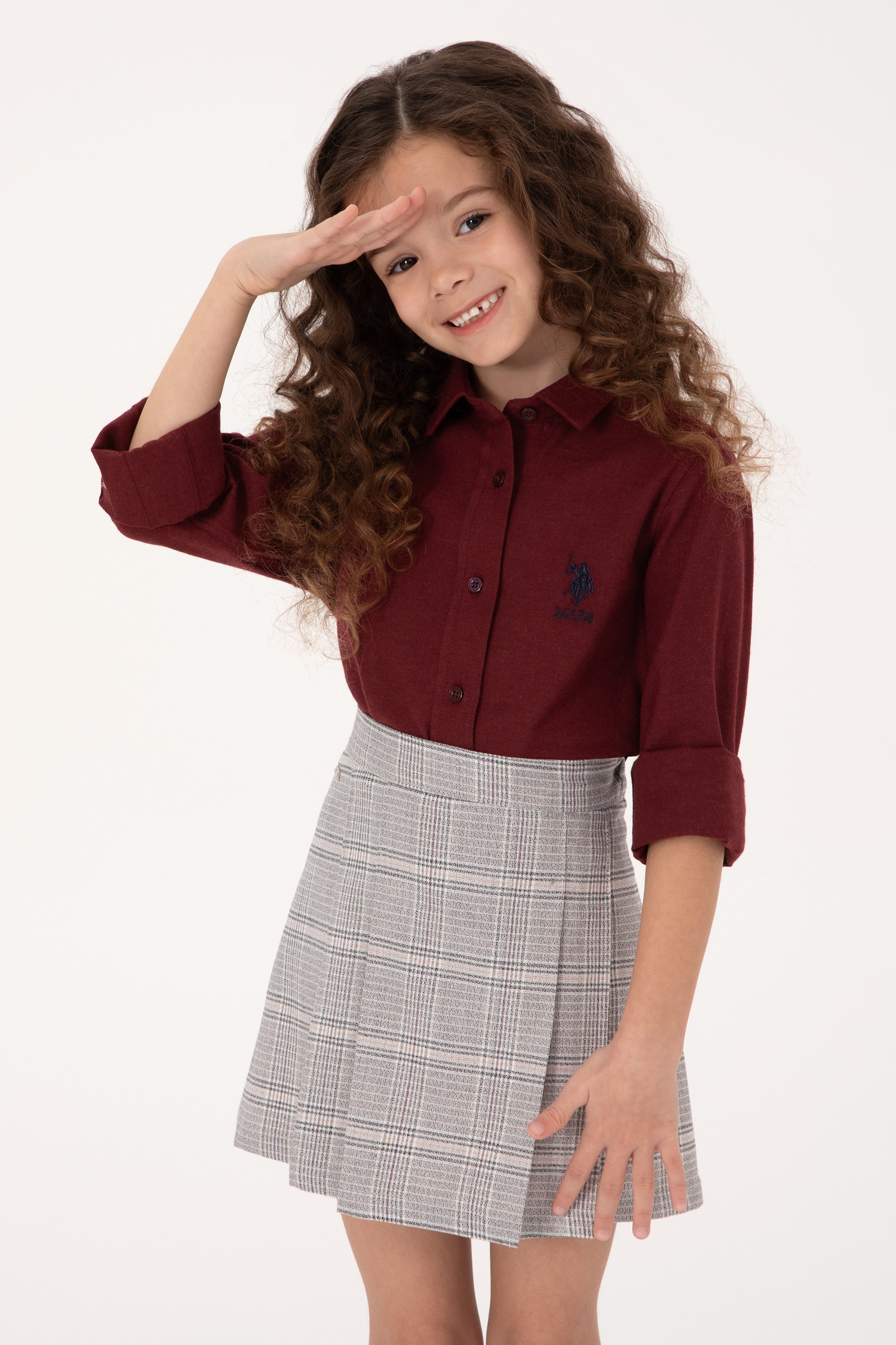 Kız Çocuk Bordo Uzun Kollu Basic Gömlek - Image 1