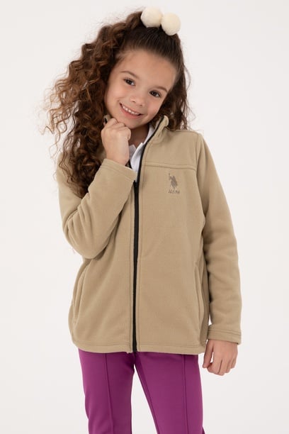 Kız Çocuk Açık Haki Fermuarlı Polor Sweatshirt