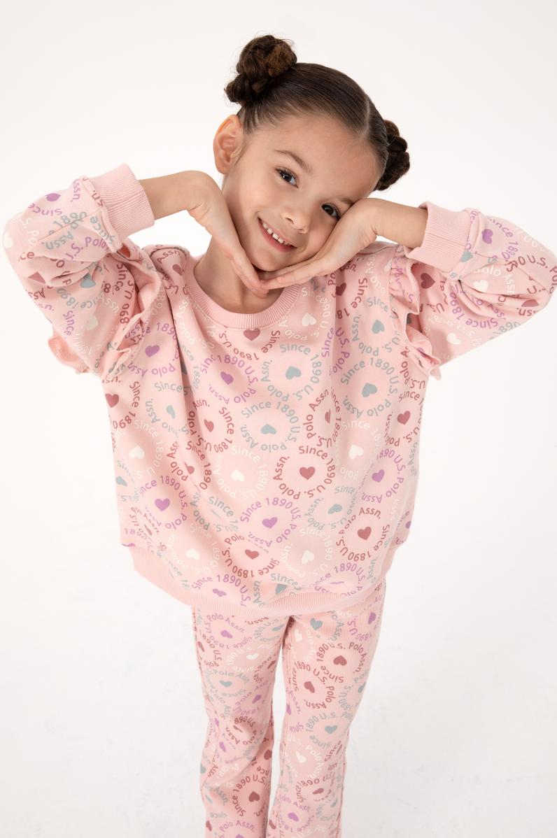 Kız Çocuk Pudra Bisiklet Yaka Sweatshirt