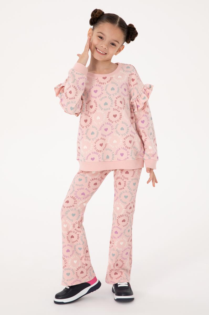 Kız Çocuk Pudra Bisiklet Yaka Sweatshirt