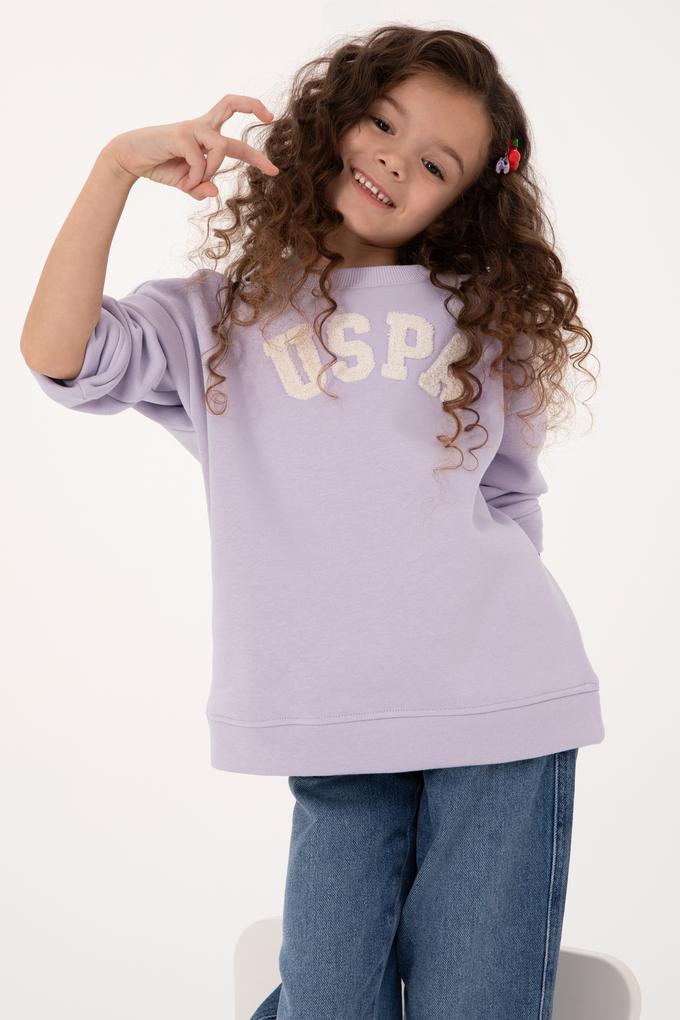 Kız Çocuk Mor Bisiklet Yaka Şardonlu Sweatshirt