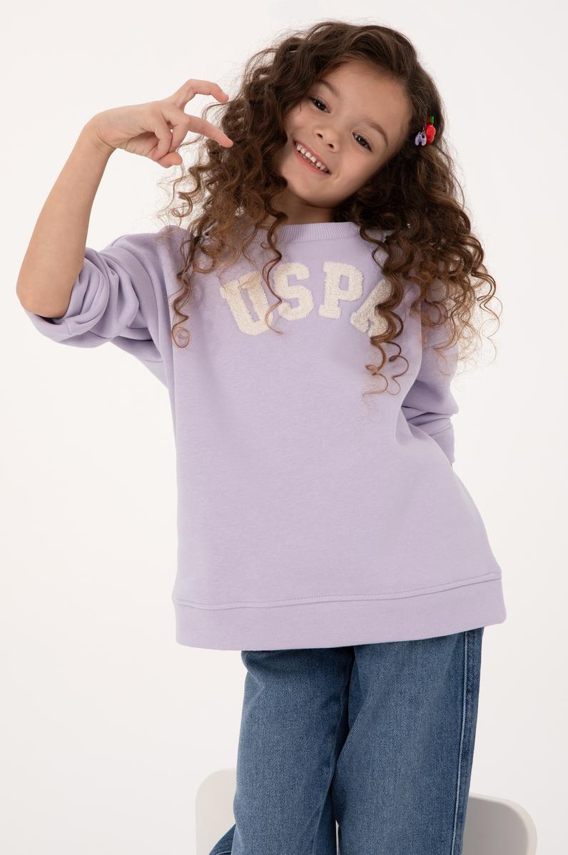 Kız Çocuk Mor Bisiklet Yaka Şardonlu Sweatshirt