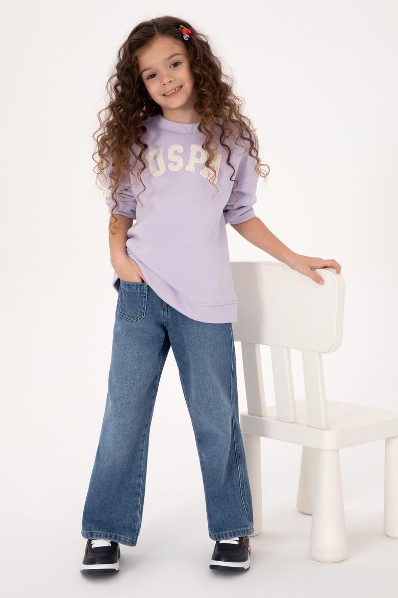 Kız Çocuk Mor Bisiklet Yaka Şardonlu Sweatshirt - 50317878027