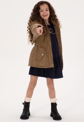 Kız Çocuk Kapüşomnlu Haki Kaban - 50313155009