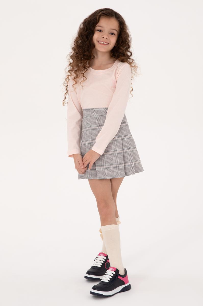 Kız Çocuk Açık Pembe Bisiklet Yaka Basic Sweatshirt