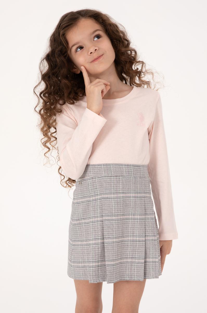 Kız Çocuk Açık Pembe Bisiklet Yaka Basic Sweatshirt