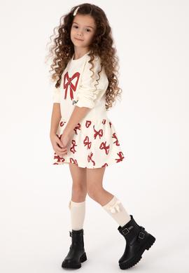 Kız Çocuk Krem Yılbaşı Temalı Örme Elbise - 50318063012