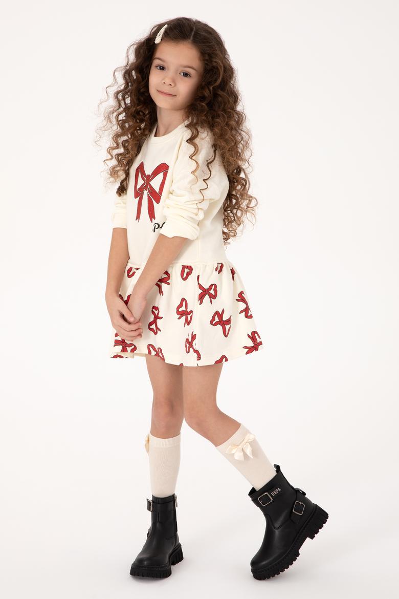 Kız Çocuk Krem Yılbaşı Temalı Örme Elbise - 50318063012