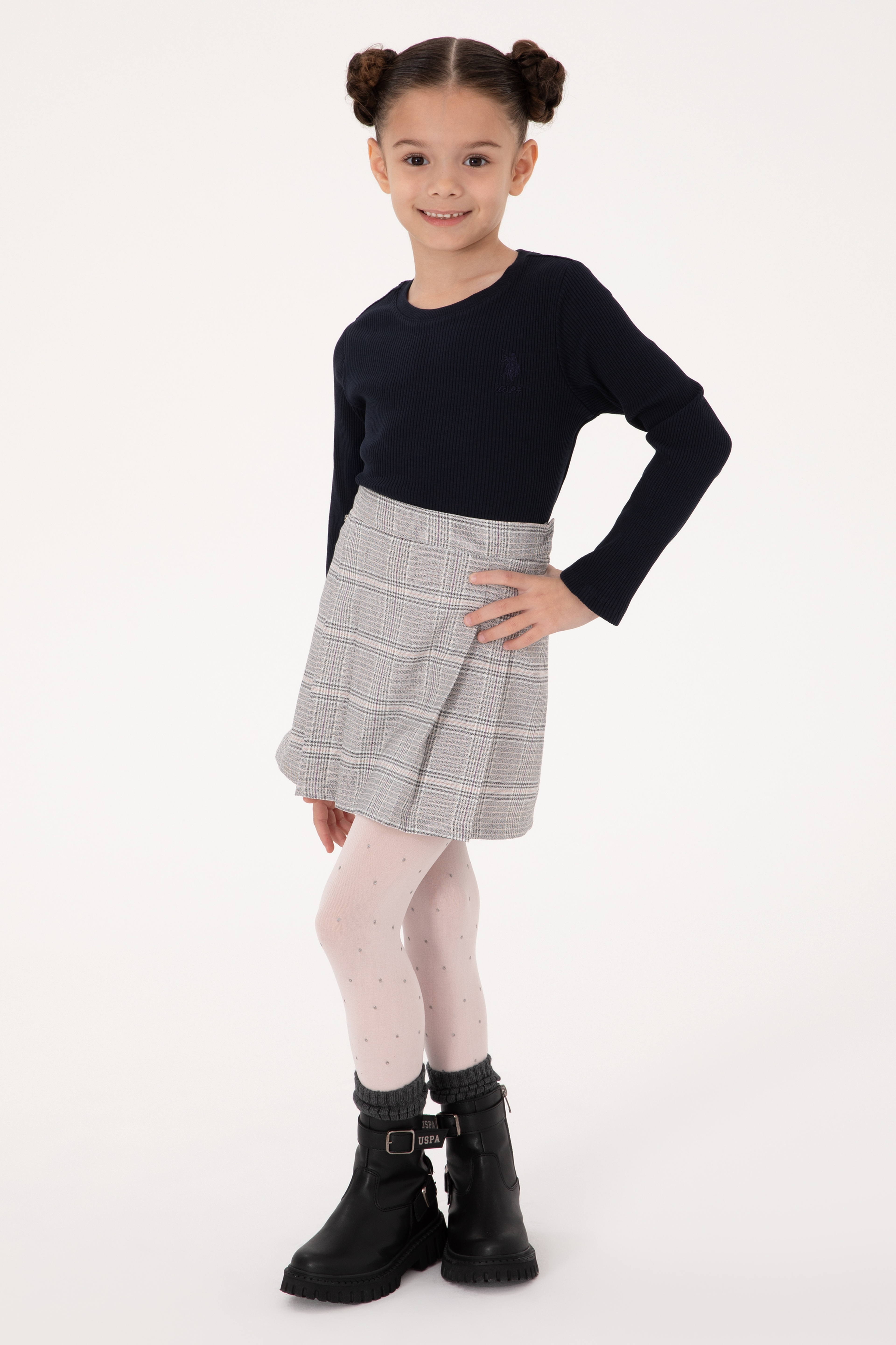 Kız Çocuk Lacivert Bisiklet Yaka Sweatshirt - Image 2