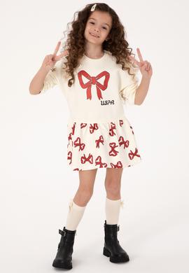 Kız Çocuk Krem Yılbaşı Temalı Örme Elbise - 50318063012
