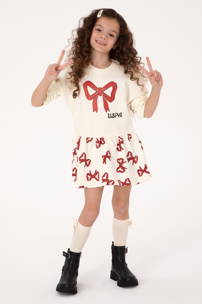 Kız Çocuk Krem Yılbaşı Temalı Örme Elbise