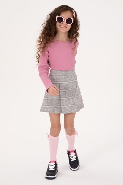 Kız Çocuk Pembe Bisiklet Yaka Sweatshirt