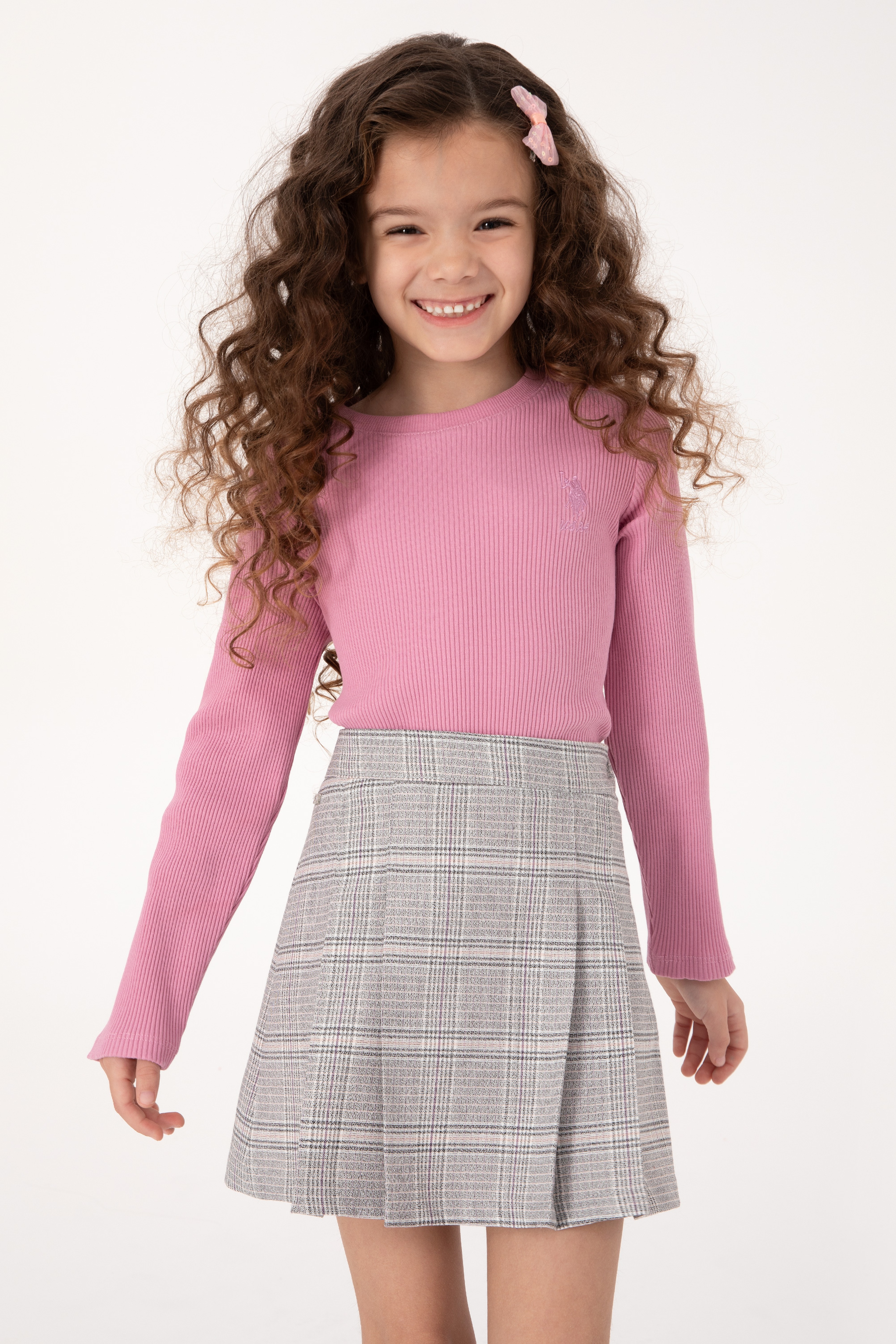 Kız Çocuk Pembe Bisiklet Yaka Sweatshirt - Image 1