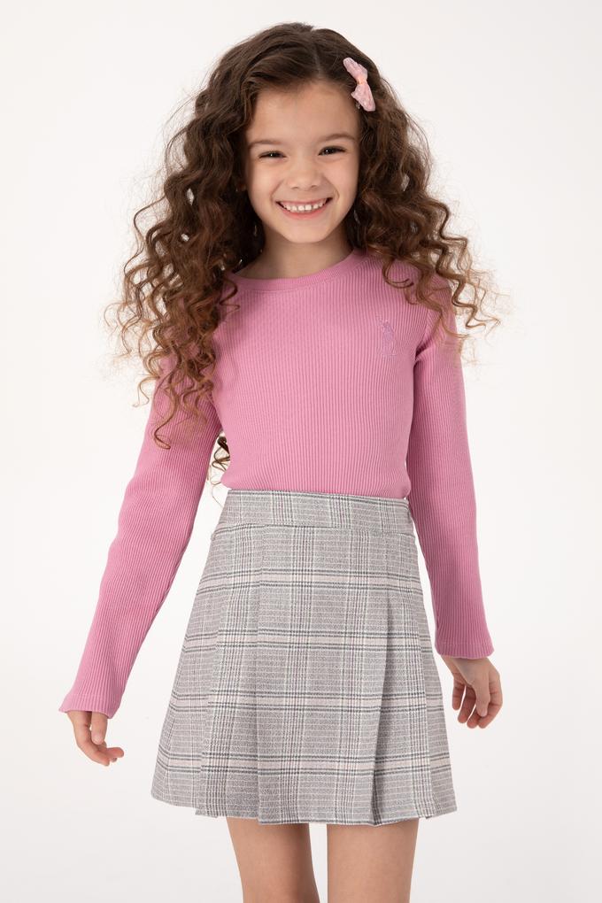 Kız Çocuk Pembe Bisiklet Yaka Sweatshirt