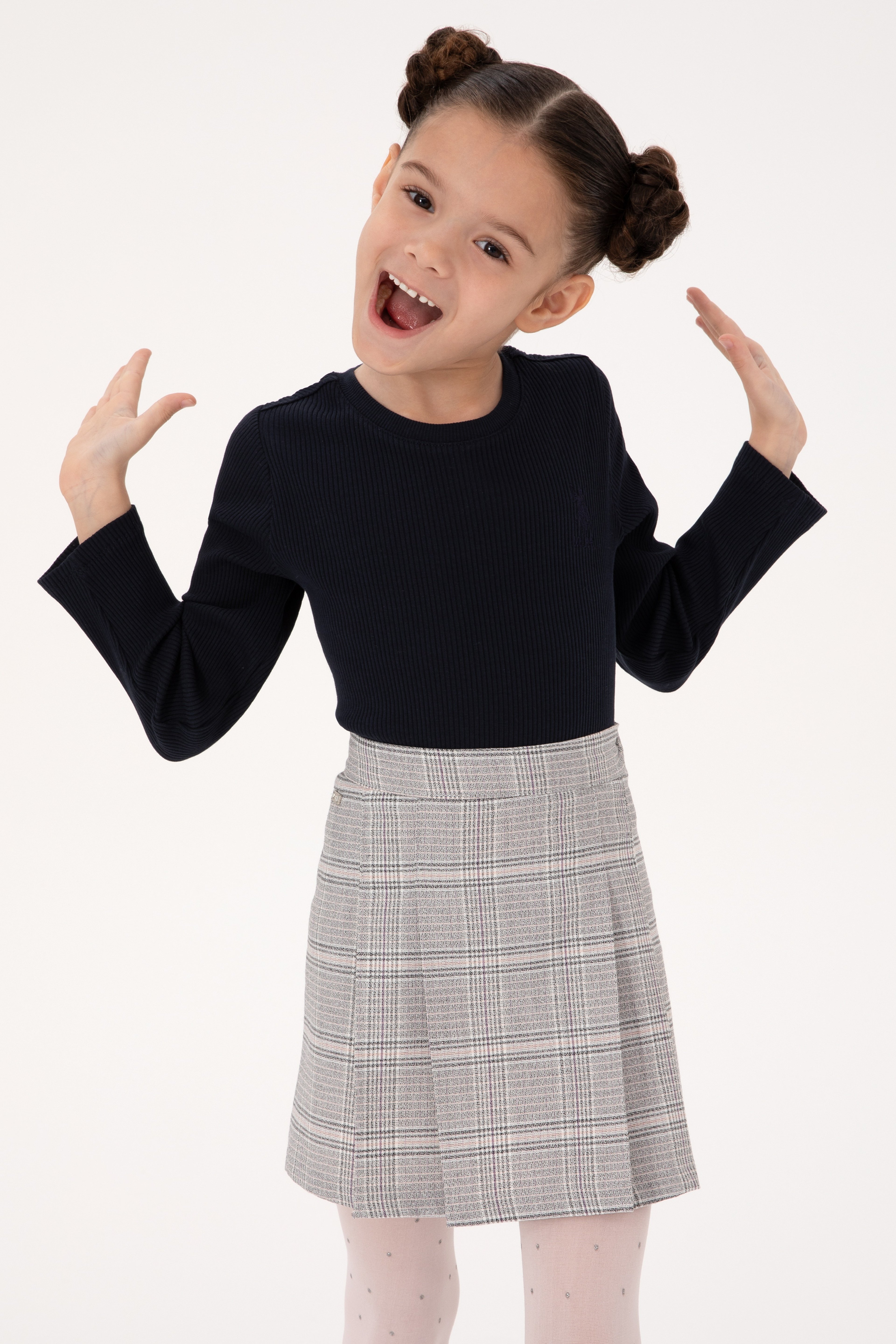 Kız Çocuk Lacivert Bisiklet Yaka Sweatshirt - Image 1