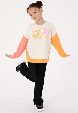 Kız Çocuk Turuncu Bisiklet Yaka Sweatshirt - 50317979022