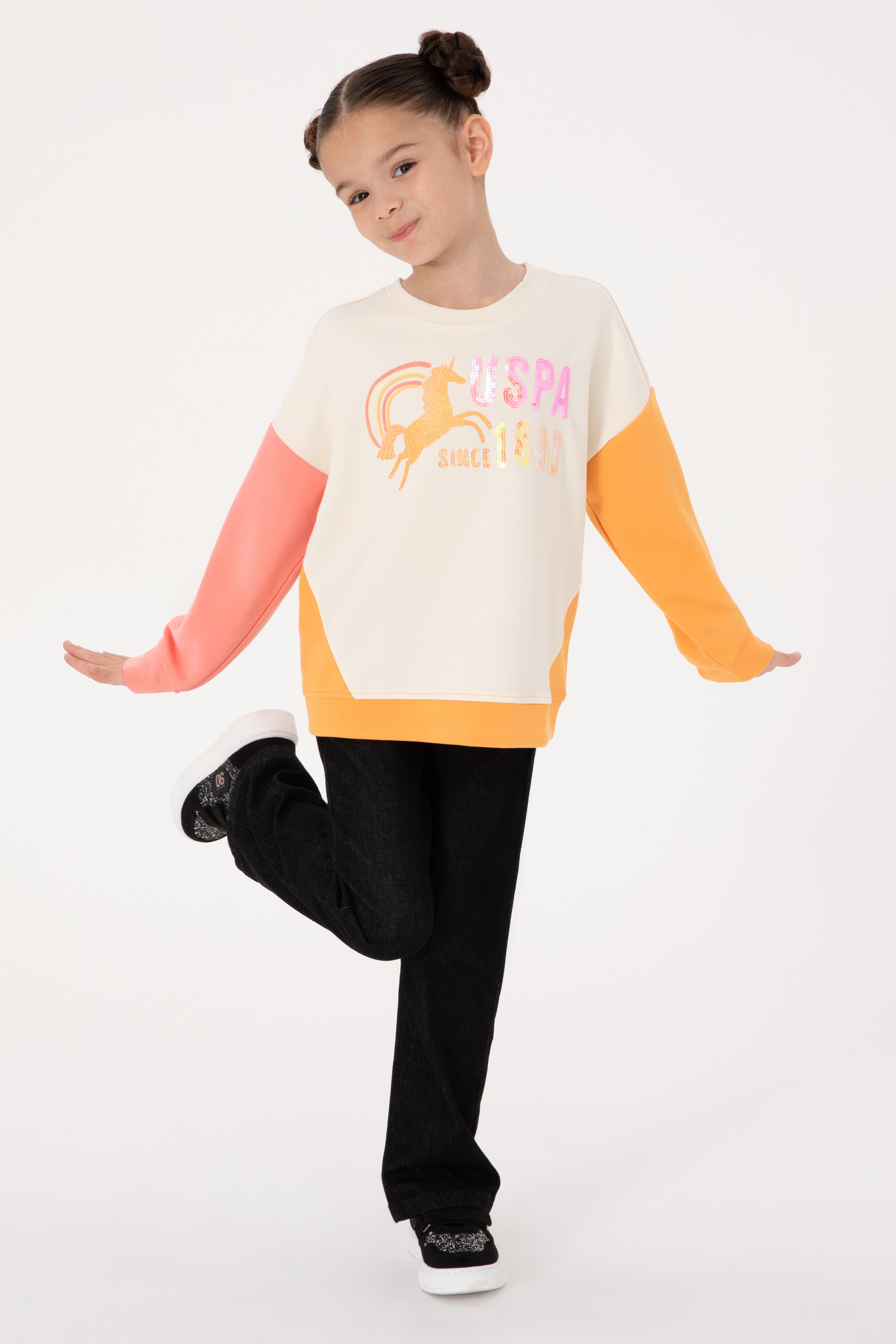 Kız Çocuk Turuncu Bisiklet Yaka Sweatshirt