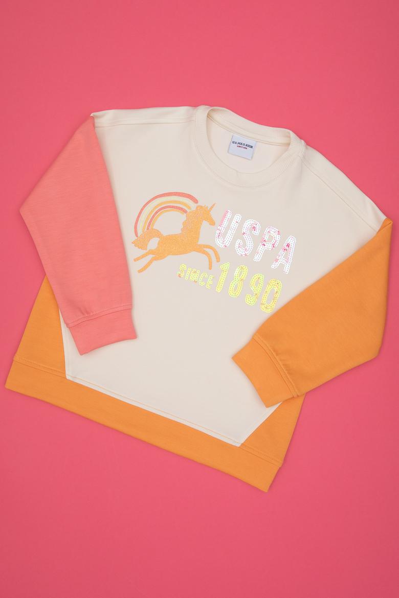 Kız Çocuk Turuncu Bisiklet Yaka Sweatshirt - 50317979022