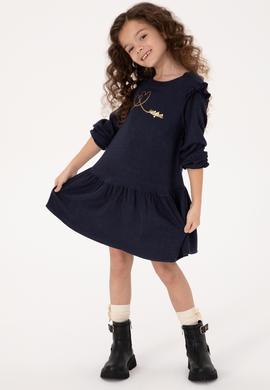 Kız Çocuk Lacivert Dokuma Elbise - 50317592001