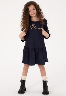 Kız Çocuk Lacivert Dokuma Elbise - 50317592001