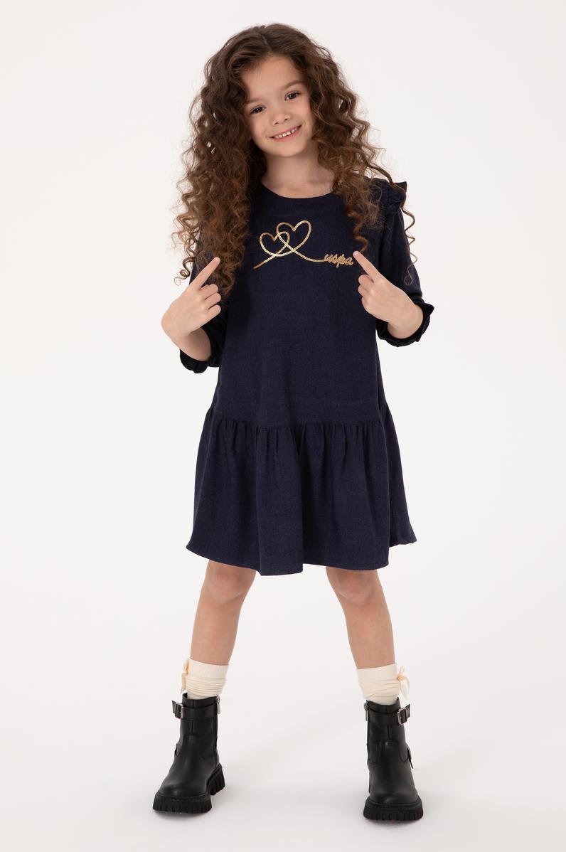 Kız Çocuk Lacivert Dokuma Elbise