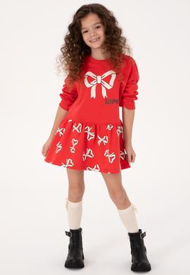 Kız Çocuk Kırmızı Yılbaşı Temalı Örme Elbise - 50318063009