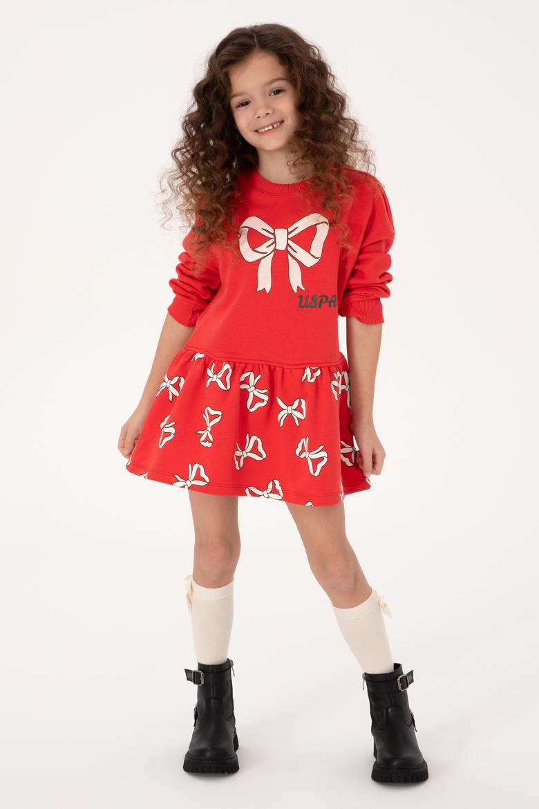 Kız Çocuk Kırmızı Yılbaşı Temalı Örme Elbise