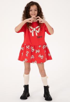 Kız Çocuk Kırmızı Yılbaşı Temalı Örme Elbise - 50318063009