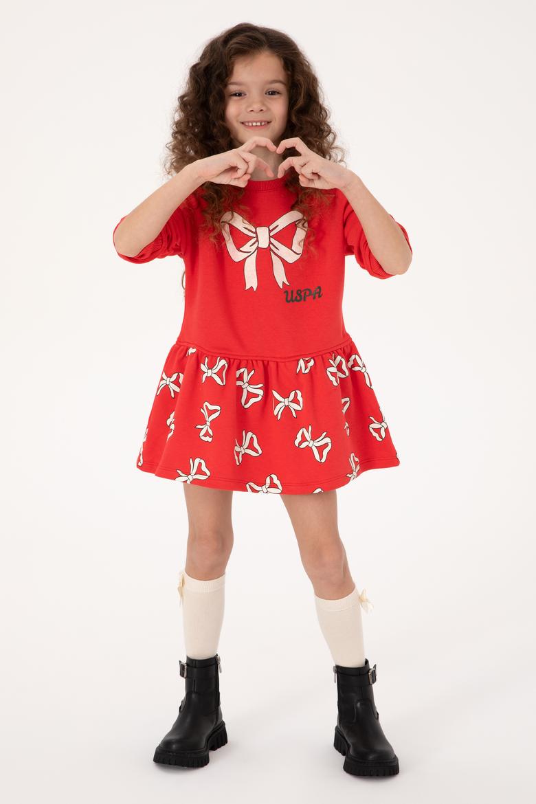 Kız Çocuk Kırmızı Yılbaşı Temalı Örme Elbise - 50318063009