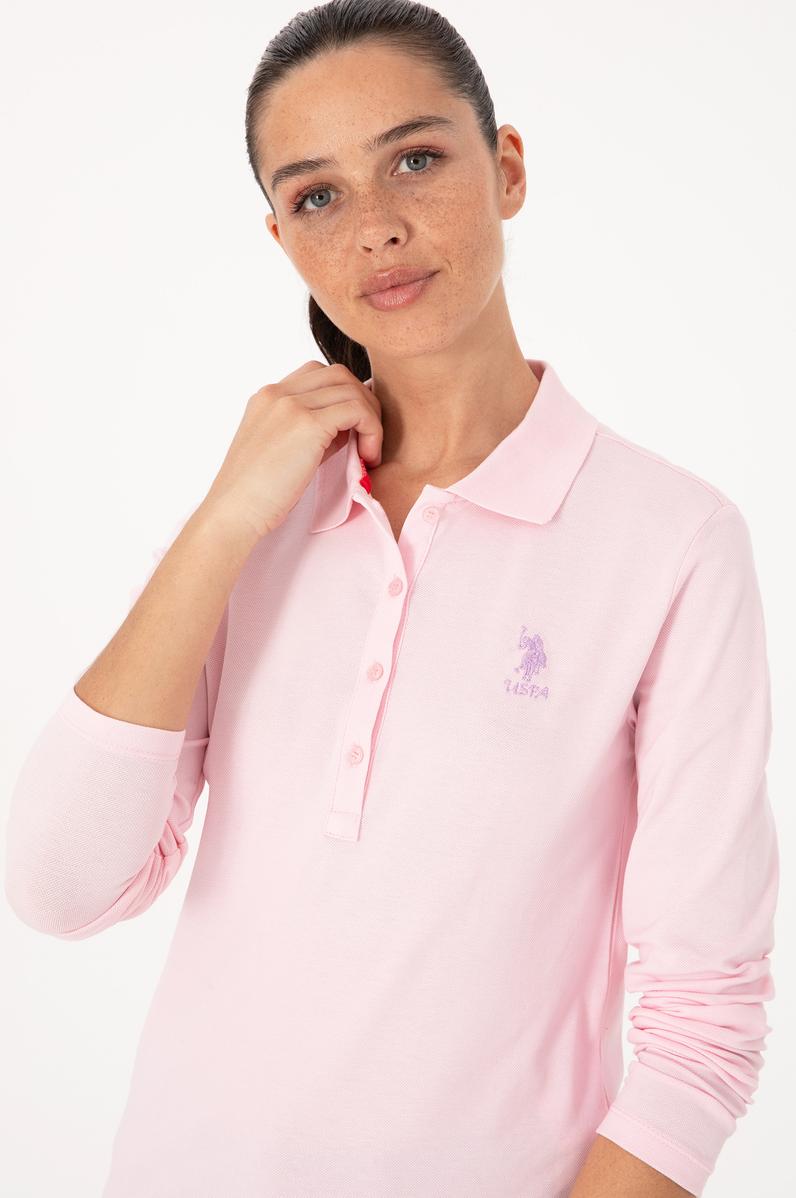 Kadın Pembe Basic Polo Yaka Sweatshırt