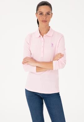 Kadın Pembe Basic Polo Yaka Sweatshırt - 50307755164