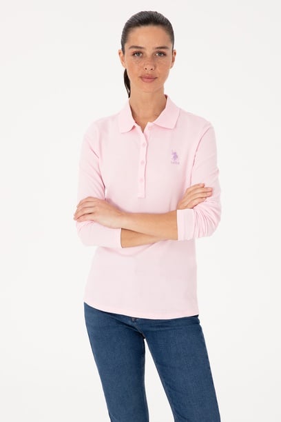 Kadın Pembe Basic Polo Yaka Sweatshırt