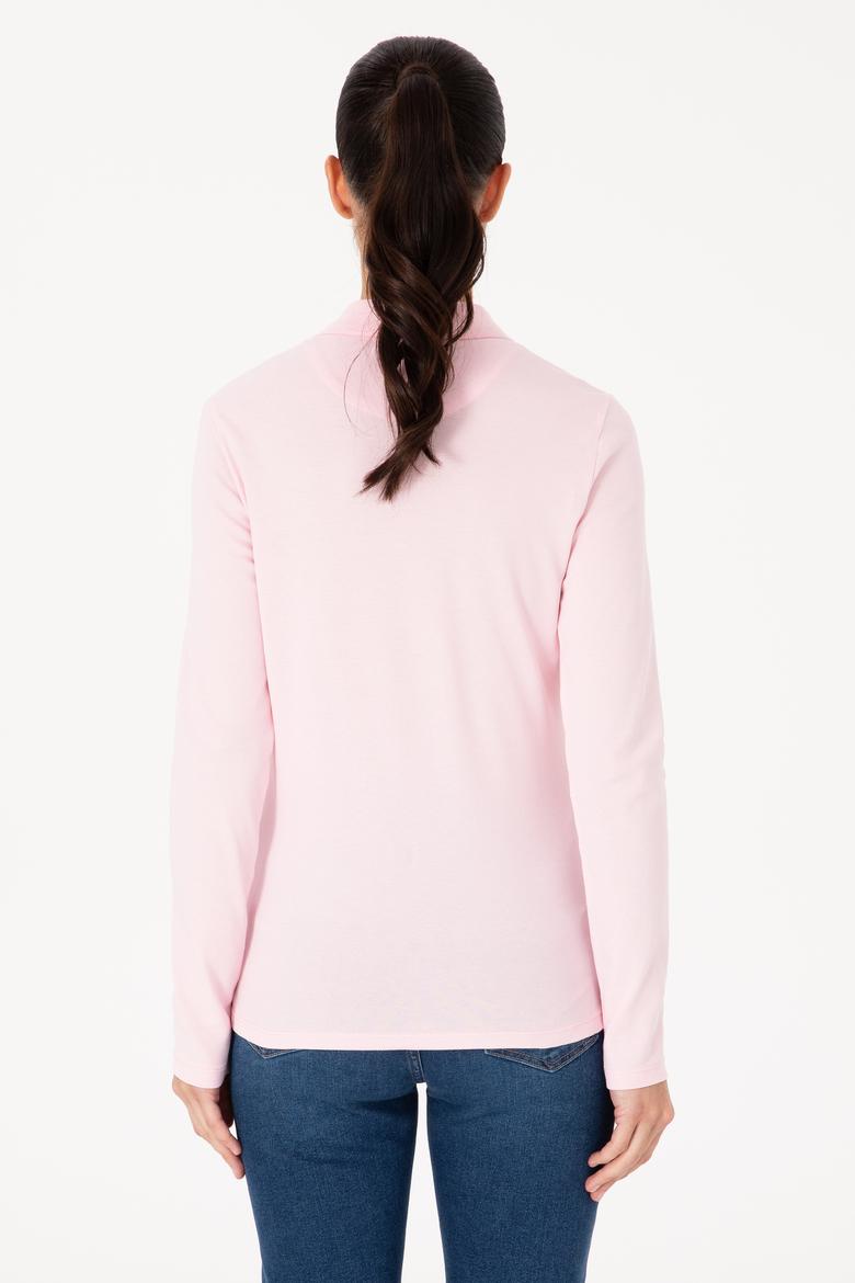 Kadın Pembe Basic Polo Yaka Sweatshırt - 50307755164
