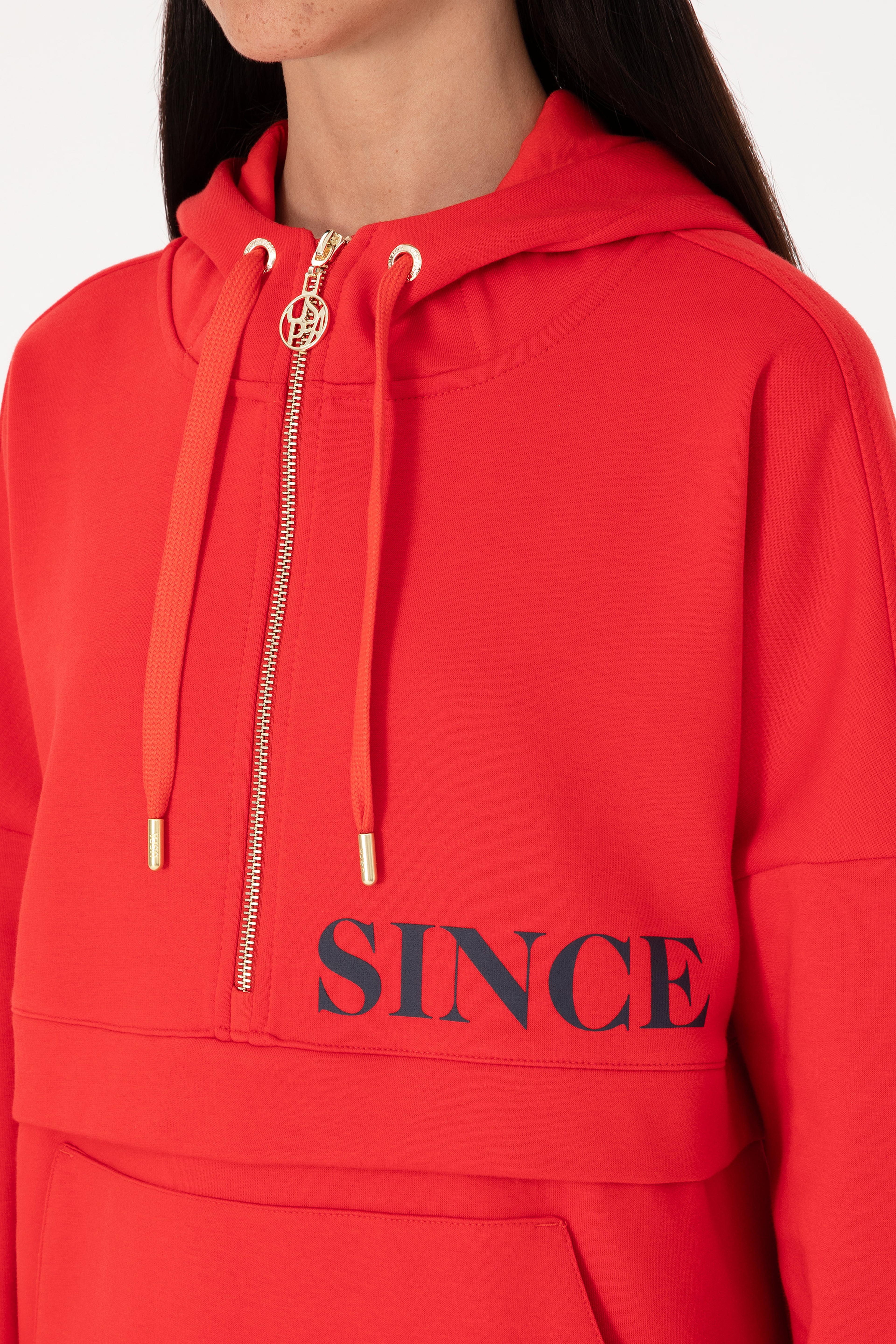 Kadın Kırmızı Kapüşonlu Sweatshirt - Image 7
